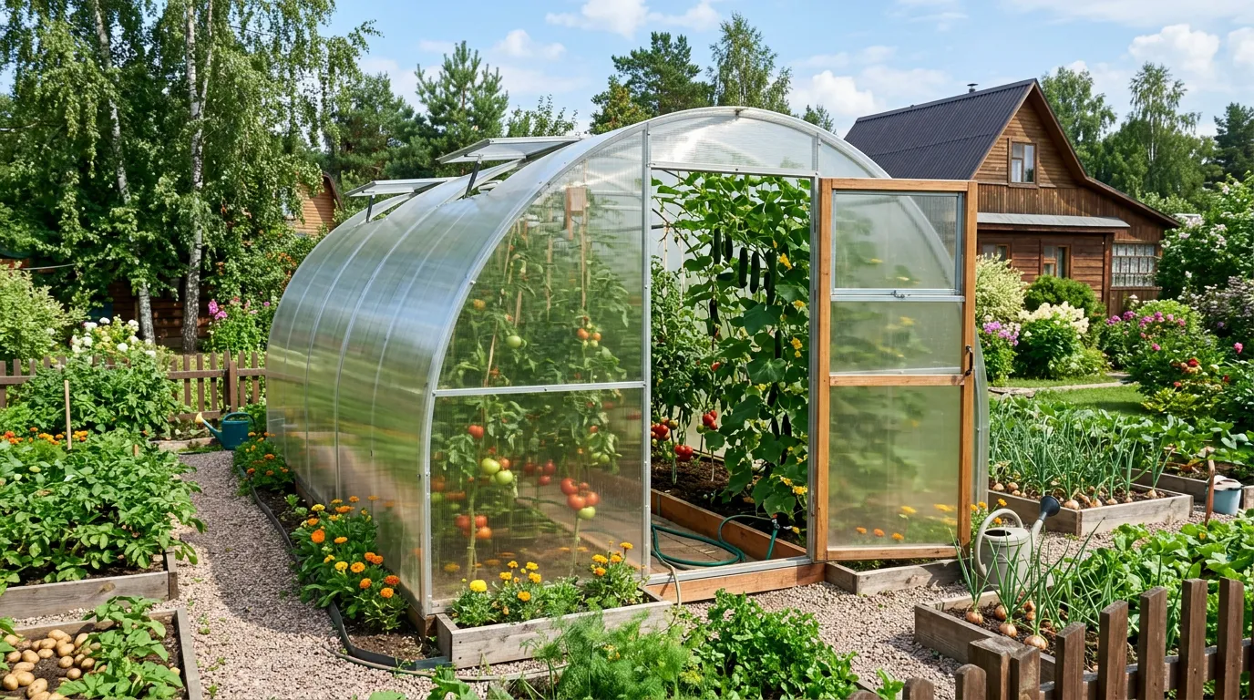 Теплица из поликарбоната на дачном участке Озёры